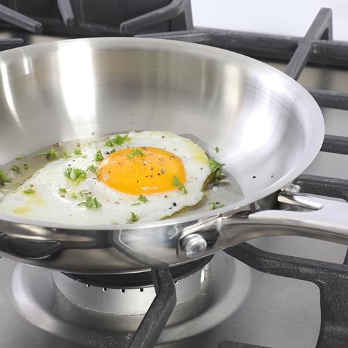 Image of Sur La Table Kitchen Essentials Chef's Deck 8-Inch Stainless Steel Frying Pan - Induction Ready Skillet with Tri-Ply Base, Polished Finish & Hollow Stay-Cool Handle