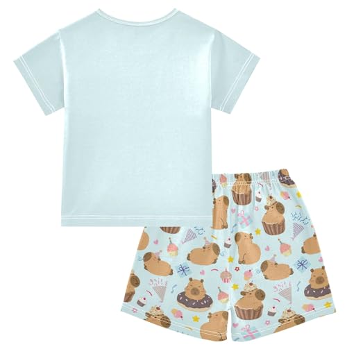 Cupcake Capybara Blue Summer Cute Pajama Sets, Short Sets for Daily Wears and Sleep Wears2