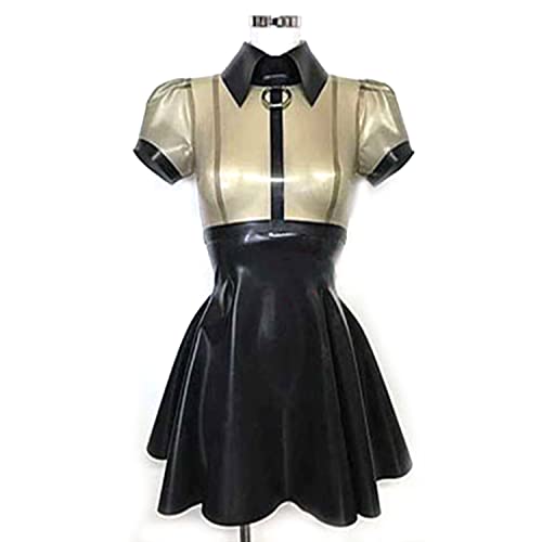 Black Splicing Transparent Black Latex Dress Back Zipper Translucent Pleated Skirt Club Party Wear