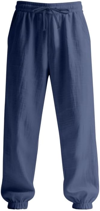 Men's Linen Joggers Summer Beach Lightweight Drawstring Yoga Pants with Pockets & Elastic Cuffs - Image 6