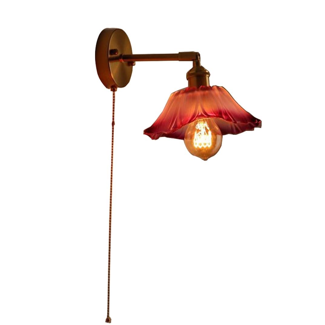 HUAYUSEDF Brass Industrial Wall Sconce with Adjustable Arm Amber Glass Shade and Pull Chain Modern Light Fixture for Bedroom and Living Room Decor (Yellow)(Purple)