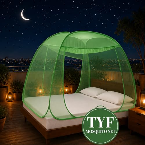 Image of TYF Mosquito Net for Bed Made with Polyester Material | Foldable Mesh Design | Lightweight and Portable Structure | Easy to Use Green (6.15 Feet X 6.15 Feet) Double Bed