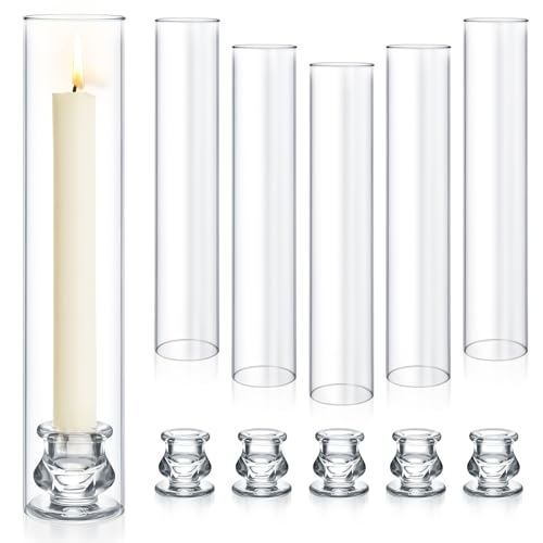 6 Set Hurricane Glass Candlestick Holders 12.6" Two Side Open