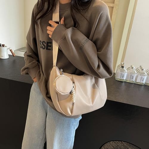 Image of Crescent Shoulder Bag for Women Nylon Crossbody Purses Trendy Hobo Bags Medium Sling Bag Travel Slouchy Dumpling Bag