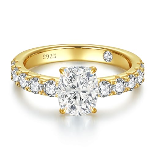 3CT Moissanite Engagement Rings for Women, 925 Sterling Silver Elongated Cushion Cut Ring with Cubic Zirconia, Classic Promise Anniversary Wedding Bands Mothers Day Gifts Size 5-9