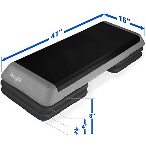 Yes4All KC6V Adjustable Aerobic Step Platform 40 inch with 4 Risers - Step Board Exercise Equipment Black/Gray