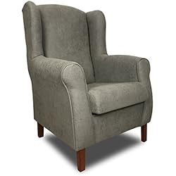 Sillon orejero Carla tapizado en Tela Antimanchas Color Gris (104 x 77 x 75 cm). Butaca de Salon o Dormitorio, para Leer, Ver la TV o para Lactancia