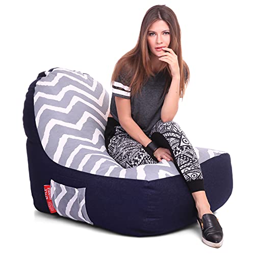 Image of Style Homez Urban Design Denim Canvas Stripes Printed Chair Bean Bag XXL Size Filled with Beans Fillers