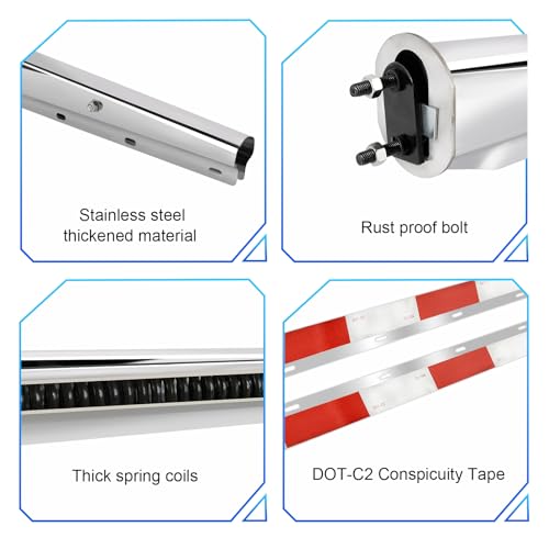 Image of Stainless Steel Straight Spring Loaded Mud Flap Hanger Set 2-1 /2 inch Bolt Spacing 30 inch Length with Aluminum Reflective Tapes Fit for Semi Trucks, 2.5 inch Bolt, 2 pcs