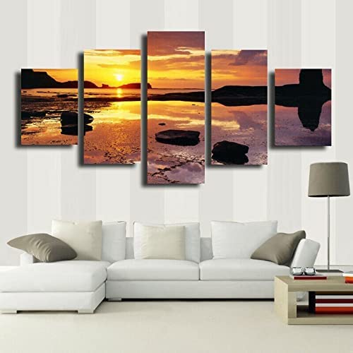 Toile 5 pièces ciel forêt rivière tableau mural HD sans cadre de 150x80 cm pour la décoration