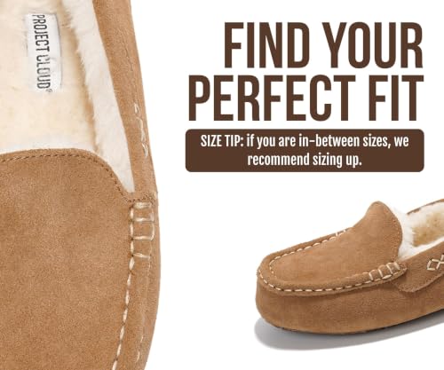 Image of Project Cloud 100% Genuine Leather Slippers for Women - Fur Lined Outdoor Slippers for Women Footwear with Memory Foam - Stylish Womens Moccasin (Cathi)