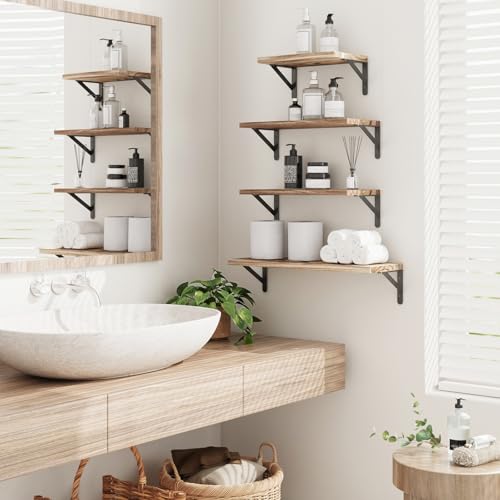Image of YGEOMER Floating Shelves for Wall Mounted Wall Shelves for Bedroom, Bathroom Storage, Living Room and Kitchen Farmhouse Decor(4 Different Sizes)