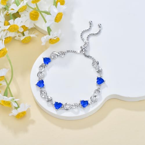 Infinity Love Heart Birthstone Bracelet 925 Sterling Silver Birthday 12 Gemstones Adjustable Bracelets Jewelry for Mother Wife3