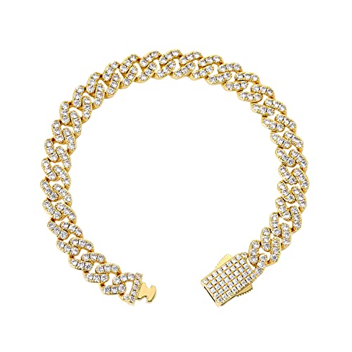 Image of Iced Classic Spring Clasps 9mm Cuban Link Chain Necklace /Bracelet, Everlasting Shine 14k Gold /Silver Plated Diamond Choker, Prong-Setting 5A Cubic Zirconia Hip Hop Jewelry For Men Women with Gift Box