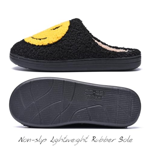 Image of Women's Men's Preppy Happy Face Slippers Comfy Warm Plush Slip-On House Slipper for Winter Indoor Soft Cushion Non-slip Fluffy Slides Slippers
