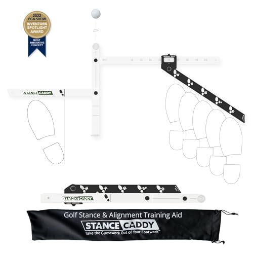 Stance Caddy Golf Stance and Alignment Training Aid – Setup Left & Right Handed - Proper Ball Position & Foot Placement Golf Aids/Tool – Pro Perfect Wedge to Driver – Portable Alignment Stick Mat