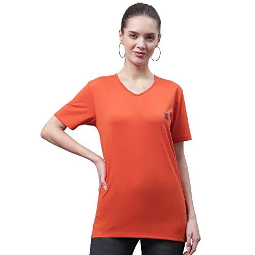 Image of Mack Jonney Women V Neck Cotton Solid Regular Fit T-Shirt-V Anthraa 001-P