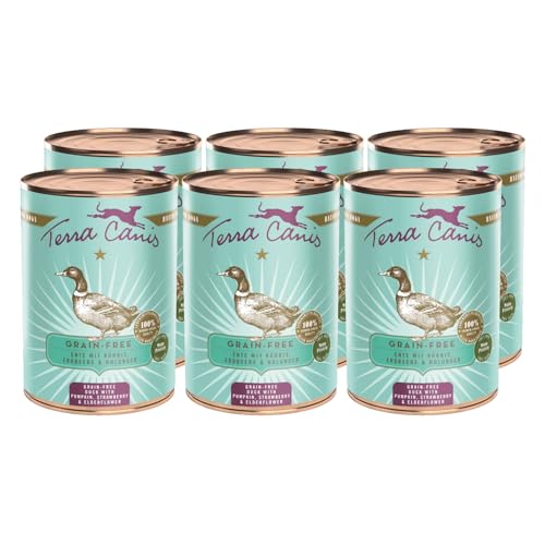 Terra Canis Ente, Kürbis & Erdbeere - Getreidefreies Nassfutter, 6x400g I Premium Hundefutter in 100% Lebensmittelqualität Aller Rohstoffe I Reichhaltig & gesund, allergenarm & glutenfrei