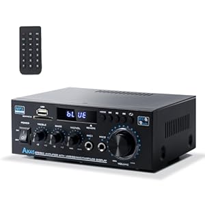 Stereo Receiver & Amplifier Home Audio Amp, AK45 Bluetooth Receiver for Home Stereo, 300Wx2, Bluetooth 5.0, 2 Channel, w/FM & Karaoke, w/USB/SD/RCA/MIC/FM in, w/Remote, for Garage Party Market