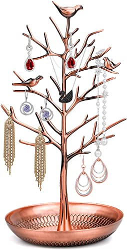 Générique Présentoir à Bijoux, Support Boucles d'oreilles Etagère à Bijoux, Porte-Bijoux, Organisateur Rangement en Métal Arbre à Oiseaux, Organiseur de Colliers 30cm