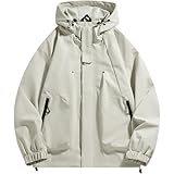 [J.STORE] マウンテンパーカー アウトドア 防風 防寒 キャンプ 釣り フルジップ ウィンドブレーカー 長袖 軽量 ウォーキング しゃかしゃか ファスナー ビッグシルエット かっこいい アウトドアウェア シャカシャカ コート ルーズ カッコいい サバゲー スポーツ カジュアル 無地 フード付き ミリタリー ジャケット トップス ジャンパー アウター パーカー メンズ 4A-J07-OWXL