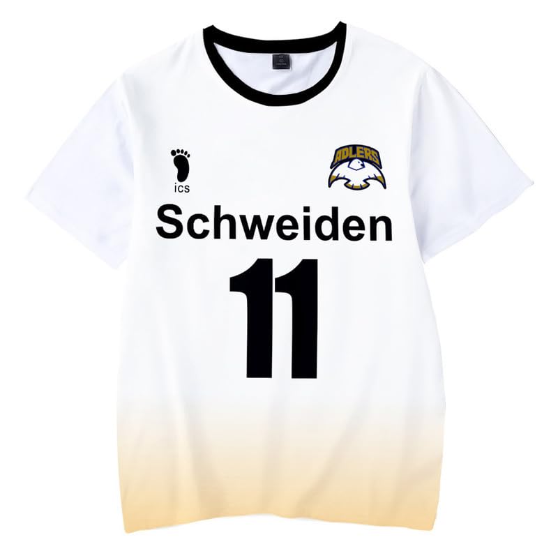 Schafrog Schweiden Adlers Wakatoshi Ushijima Volleyball Short Sleeve T-Shirt Cosplay Costume NO.11 White XXL (Bust 130 cm)