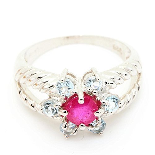 Bague rubis et topaze en argent 925 taille 54 pour femme