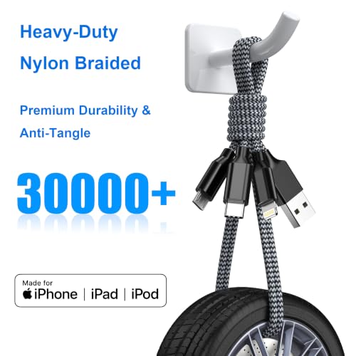 Multi Charging Cable 4FT 2Pack 3 in 1 Apple MFi Certified Braided Cord - image 4