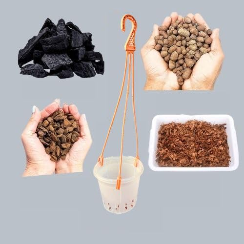 Kolkata Orchid Online ~ Beginners Orchid Growing Kit Charcoal + Bark Chips + Soil Chip + Coco Chip + 5 Inches Orchid Pot 5 pic Black-image-3