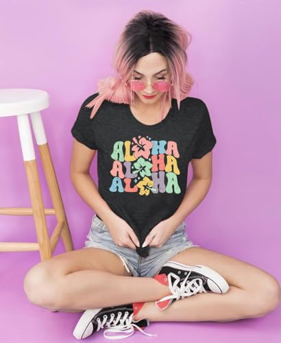 Image of Ohana Means Family Tshirt Women: Hawaii Tropical Graphic T-Shirt Summer Vacation Short Sleeve Tee Top
