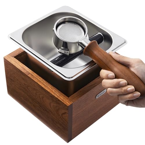 Teyearlife coffee knock box replacement for breville knockbox Sturdy solid wood and easy-clean stainless steel the espresso dump box Avoid coffee grounds splashing