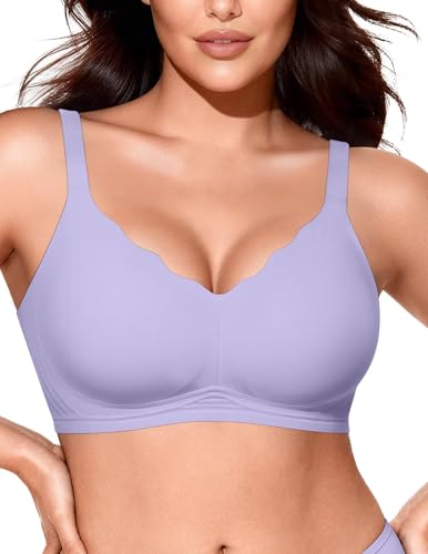 Image of Vertvie Women Seamless Jelly Bras No Underwire Supportive Wireless Push Up Full Coverage Bralette Comfy Scalloped T-Shirt Bra