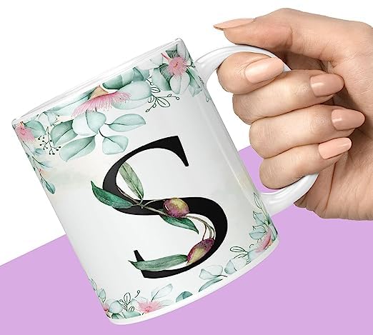 Aastha Imagine Media Media Letter's Name Initial Alphabet Inspiration Printed Black Inner Ceramic Printed Coffee Mug, Birthday | Anniversary | Best Gift | Hubby (S)