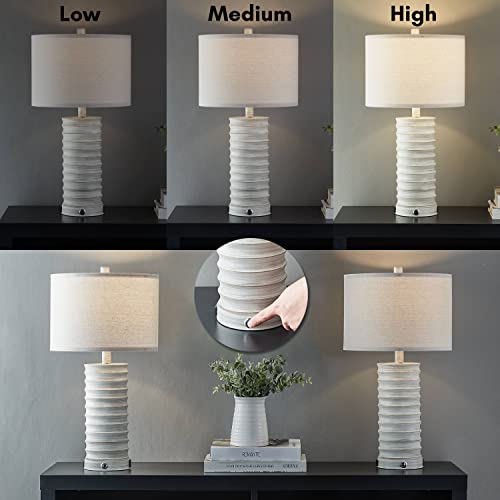 Kyrid 3-Way Dimmable Touch Control 22.5'' Rustic Table Lamp Set Of 2 White Table Lamps With Usb Port And Ac Outlet For Living Room Bedroom(Bulbs Included) #TOP2