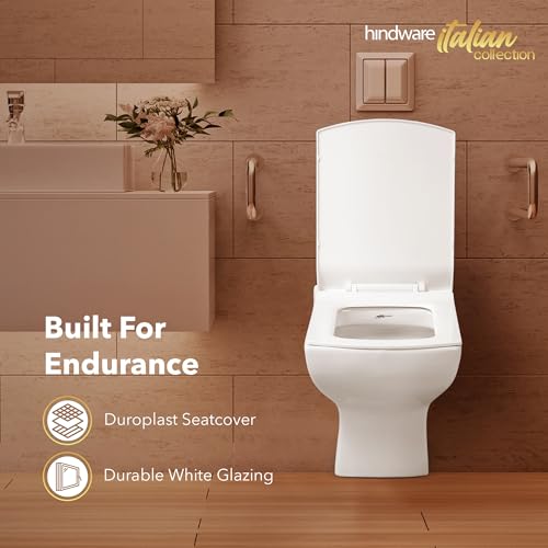 Image of Hindware Italian Collection Fluid Wall Hung Western Commode with Duroplast Seat Cover for Bathroom | Made of Ceramic | Star White | Geomteric Shape | Wall Mount Ewc