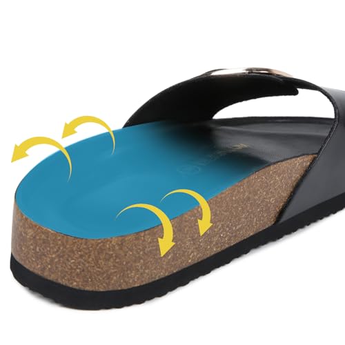 Dumalum Womens Slides Sandals Cork Footbed Flat Sandals Comfort Open Toe Buckle Flip Flops Slip On Home Slippers for Dressy Summer Beach Essentials3