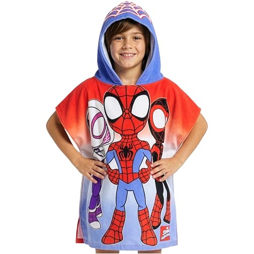 Get Trend Marvel Spidey Toalla Playa con Capucha Toalla Poncho Niño Niña Piscina Playa Poncho Toallas Baño Algodon Absorbente (Spidey Azul/Rojo, 4 9 Años)