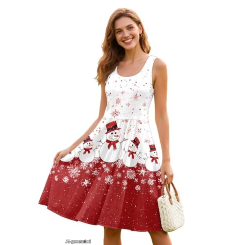 Image of Women Stylish Tank Dresses Sleeveless Round Neck Midi Casual Dress with Pocket for Summer
