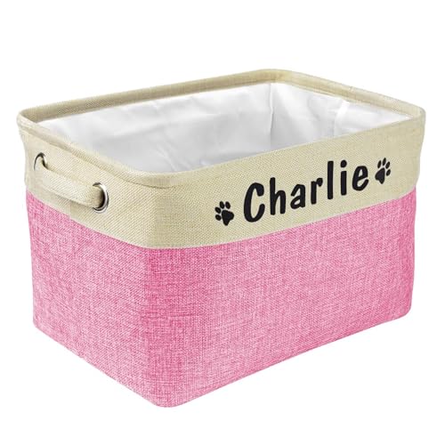 PET ARTIST Collapsible Pet Toy Storage Basket Bin - Personalized with Pet's Name, Rectangular Storage Box Chest Organizer for Toys, Coats, Clothing & Accessories, Pink