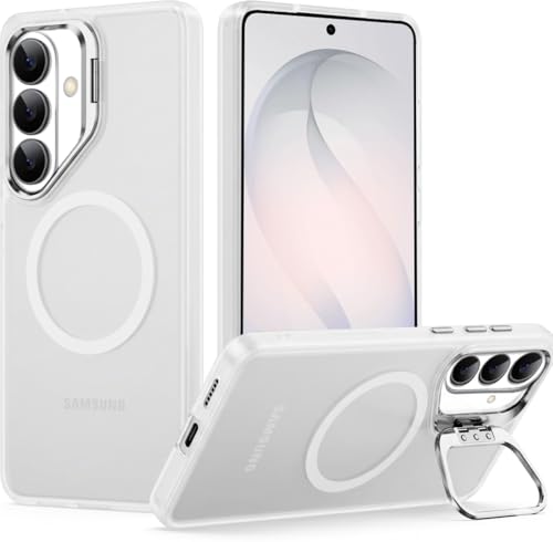 Image of DIZORO Compatible with Samsung Galaxy S26 5g Case, Compatible with Wireless Charging, with Camera Stand, Military Grade Drop Tested,Translucent Hard Back Soft Edge Back Cover (White)