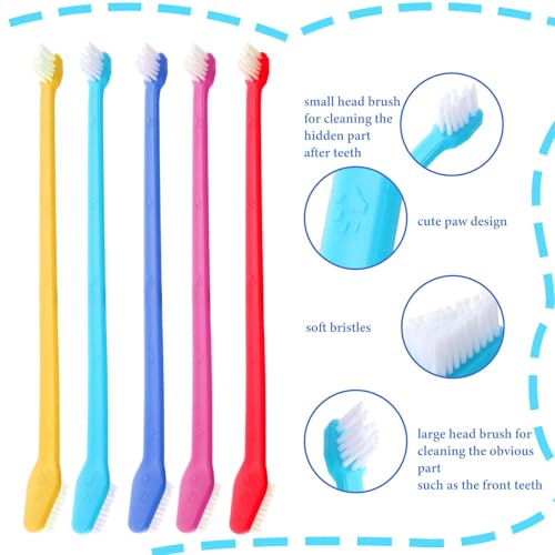 Image of cobee 150Pcs Dog Toothbrushes, Dual-Headed Dental Pet Brushes with Long Handle Soft Bristles Dog Tooth Brush for Large Small Dogs Cats Puppies Teeth Cleaning Oral Care Supplies, 5 Colors