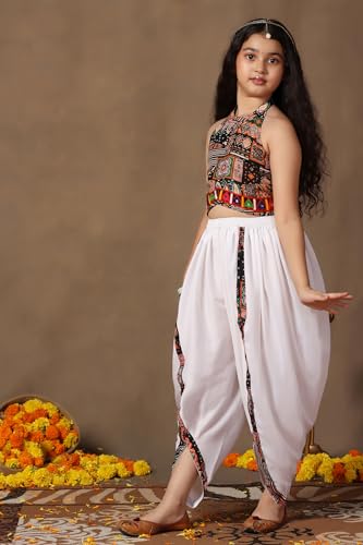 Image of Fashion Dream Girls Cotton Blend Printed Crop Top and Dhoti Set |Kids Ethnic Set |Suit for girls