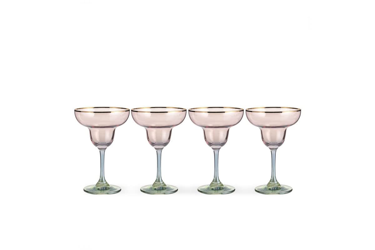 PAN Home Aidan Electroplated 4-Piece Stemware Glass Set With Gold Rim 245Ml - Pink