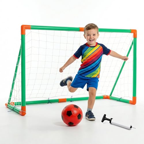Image of Kidsmate Kids Football Goal Set with Ball & Pump | Sturdy Build Mini Football Net, Easy Setup Indoor & Outdoor Beginner Sports Practice | Perfect for Training & Fun Playtime - Green,Orange