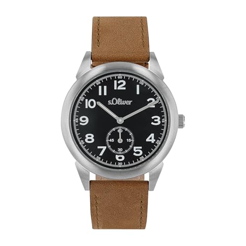 s.Oliver Armbanduhr Herren Quarzuhr Analog, mit Leder Armband, Silber, 5 bar Wasserdicht, Kommt in Uhren Geschenk Box, 2039514
