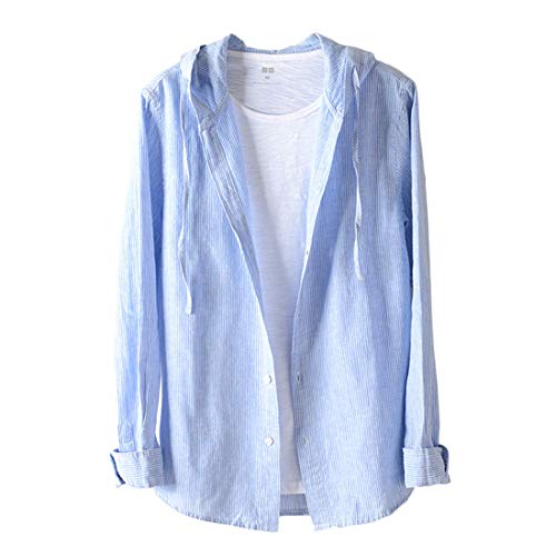 Itemnew Men's Linen Striped Button Down Loose Fit Long Sleeve Over-Shirt Jacket