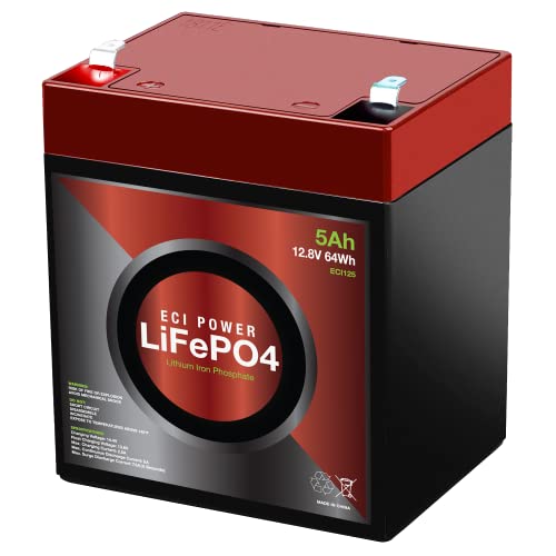 ECI Power 12V 5Ah Lithium LiFePO4 Deep Cycle Rechargeable Battery | 2000-5000 Life Cycles & 10-Year Lifetime | Built-in BMS