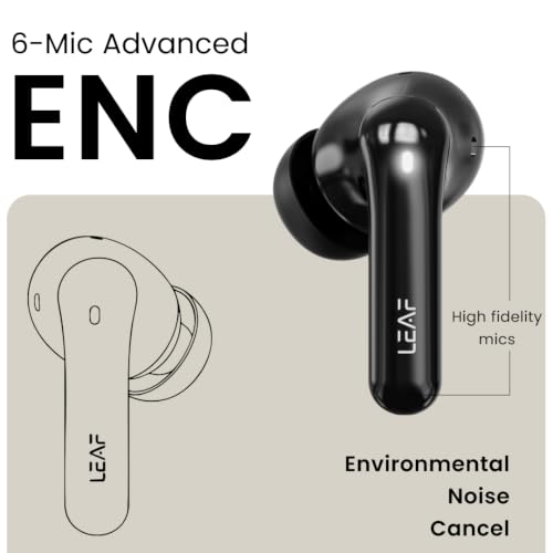 Image of Leaf Pods X1 Wireless Earbuds with 45dB Hybrid ANC, 50H Playtime, 13mm Drivers, Bluetooth 5.3, Wireless Charging, Dual Pairing, AI Sound App, Fast Charging, IPX5, ENC Mic, Carbon Black