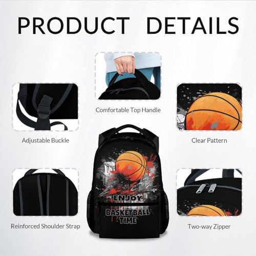 School Backpack for Boys - Basketball Bookbag - Lightweight Durable Large Capacity - 17 Inch Black Kid Backpack for School, Travel and Camp4