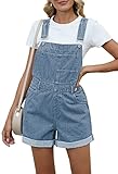 Pink Queen Jeans Short Overalls for Women Sleeveless Adjustable Straps Suspender Jumpsuits High Rise Relaxed Fit Romper Shortalls with Pockets Light Blue M
